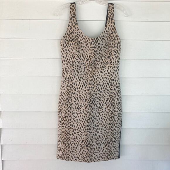 Diane Von Furstenberg ARIANNA Combo Dress Leopard Caramel Black Mini Dress Sz 8 - Picture 1 of 11